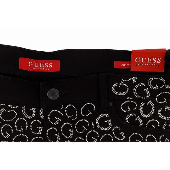 GUESS Women’s Black Rhinestone “G” High Rise Straight Fit Sexy Jeans 28x28 NEW - Picture 4 of 7